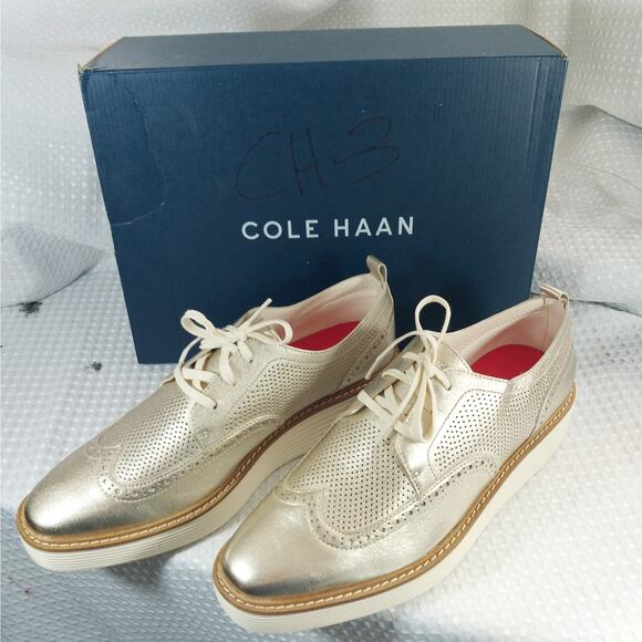 NIB! COLE HAAN! OG PLATFORM WINGTIPS,  GOLDEN GENUINE LEATHER, IVORY SOLE! 11B main image 4